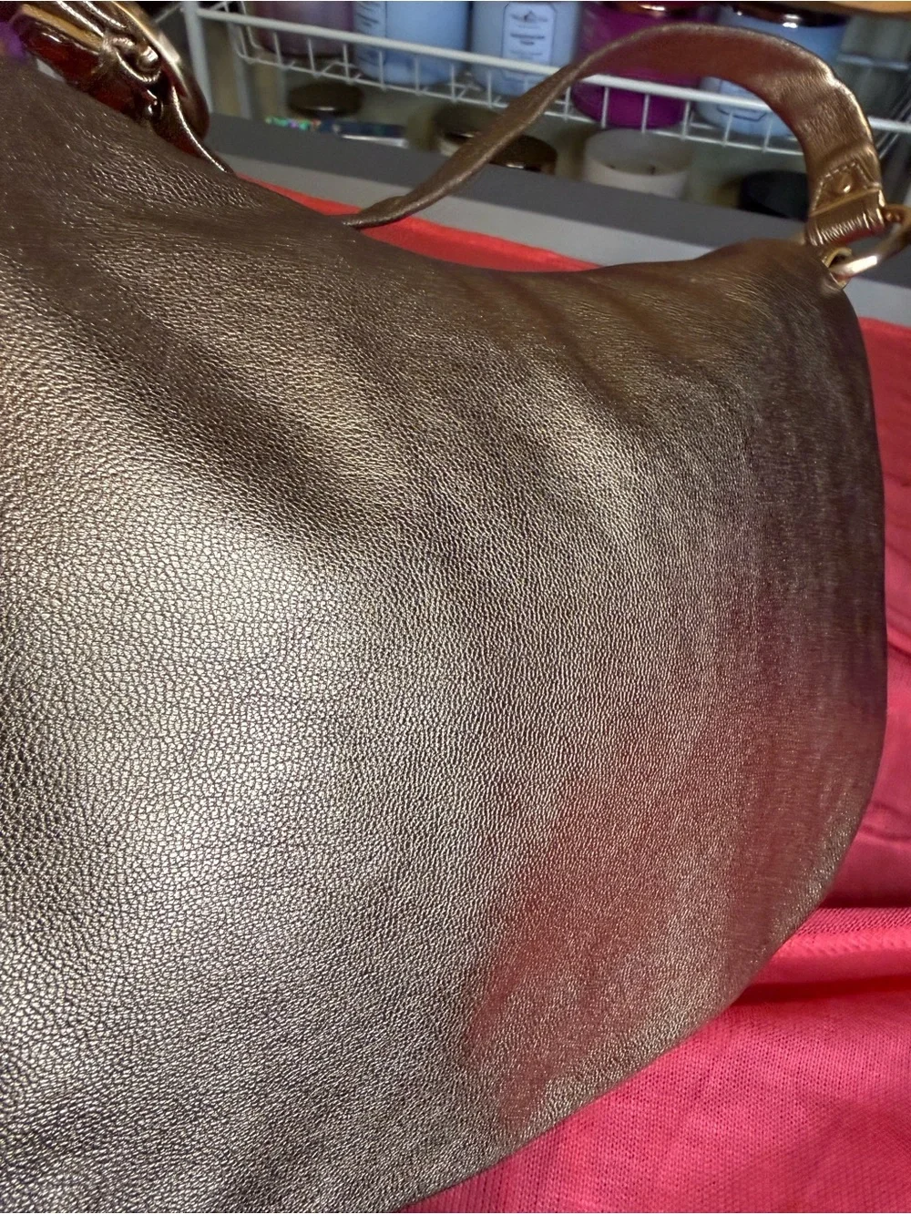 Coach Ali Metallic Rose Leather Hobo Shoulder Bag Rose Gold
